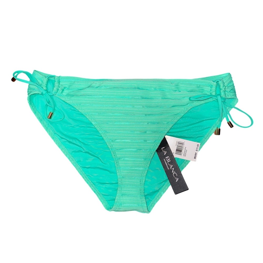 La Blanca Green Ribbed Side Tie Bikini Bottoms Mermaidcore Swim Beach Summer‎